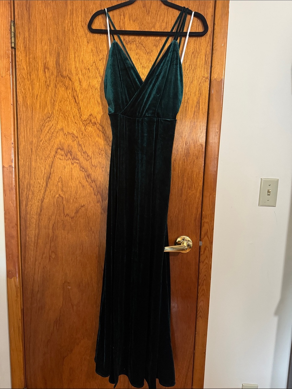 Lulu's Dark Emerald Velvet Maxi Dress with Spaghetti Straps